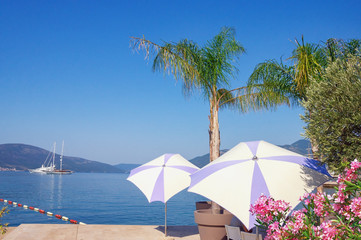 Obraz na płótnie Canvas Summer beach vacation. Beautiful Mediterranean landscape. Montenegro, Adriatic Sea, Bay of Kotor, Tivat city