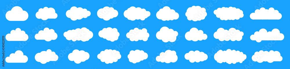 Poster set white clouds icon on blue background – stock vector