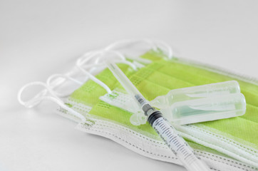 Close-up  of  empty syringe and antibiotic injection t for coronavirus treatment   . Covid-19 cure...