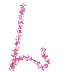 Letter L latin alphabet. Pink circles dot hue pink. Lettering bubbles circles stylized letter font isolated on white. Beautiful color type for design