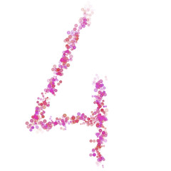 Digit 4 alphabet. Pink circles dot hue pink. Lettering bubbles circles stylized letter font isolated on white. Beautiful color type number for design