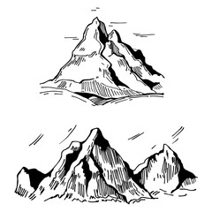 Hand drawn mountains . Vector sketch  illustration.