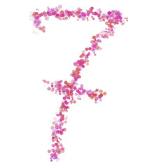 Digit 7 alphabet. Pink circles dot hue pink. Lettering bubbles circles stylized letter font isolated on white. Beautiful color type number for design