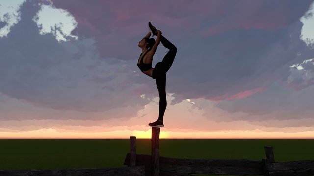 Woman Making Yoga At Outdoor 3D Rendering