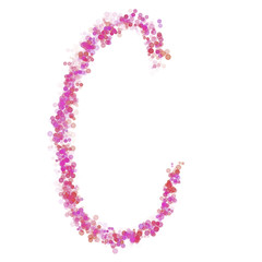 Letter C latin alphabet. Pink dot circles, shades of pink lilac. Lettering bubbles circles, hand drawing font. Beautiful stylized type for design.