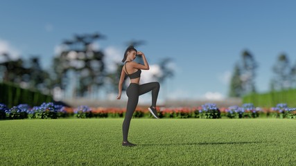 Woman Making Yoga At Outdoor 3D Rendering