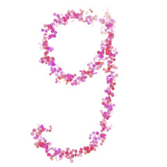 Number 9 alphabet. Pink circles dot hue pink. Lettering bubbles circles stylized letter font isolated on white. Beautiful color type number for design