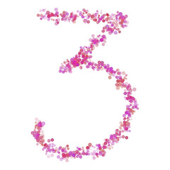 Number 3 alphabet. Pink circles dot hue pink. Lettering bubbles circles stylized letter font isolated on white. Beautiful color type number for design