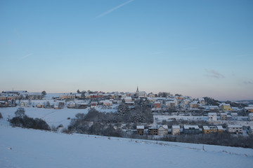 Snowy village in Luxembourg