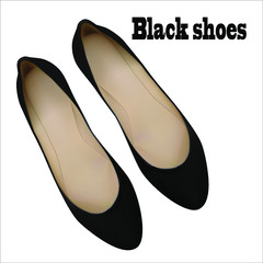 
Black women shoes. Vector realistic illustration. Isolated object.