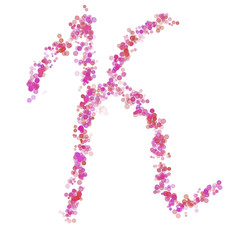 Letter K latin alphabet. Pink circles dot hue pink. Lettering bubbles circles stylized letter font isolated on white. Beautiful color type for design