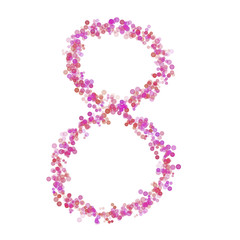 Digit 8 alphabet. Pink circles dot hue pink. Lettering bubbles circles stylized letter font isolated on white. Beautiful color type number for design