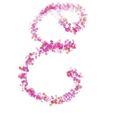 Letter E latin alphabet. Pink dot circles, shades of pink lilac. Lettering bubbles circles, hand drawing font. Beautiful stylized type for design.
