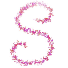 Letter S latin alphabet. Pink dot circles, shades of pink lilac. Lettering bubbles circles, hand drawing letter font. Beautiful color stylized type for design