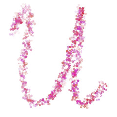 Letter U latin alphabet. Pink circles dot hue pink. Lettering bubbles circles stylized letter font isolated on white. Beautiful color type for design