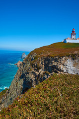 Fototapeta na wymiar View of the lighthouse in Cabo da Roca at the Sintra-Cascais Natural Park in Portugal