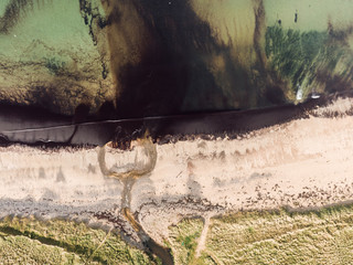 Aerial drone shot of polluted beach in Scotland with chemical pollution being constantly released....