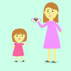 A Mother Bring Cupcake  And Want to Give Her Daugther