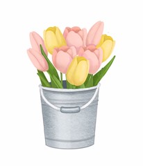 Can with beautiful bouquet of tulips