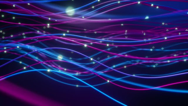 Abstract fiber lines. Abstract glowing fiber optic lines. Bright light beam for fast data transfer for high-speed Internet connections. Seamless loop 3d render