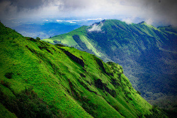 beautiful scenery of kodachadri  hills. beautiful view of hills and misty cloudy atmosphere.taken...