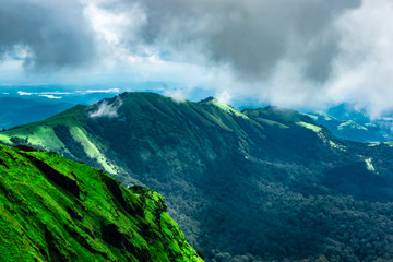 beautiful scenery of kodachadri  hills. beautiful view of hills and misty cloudy atmosphere.taken...