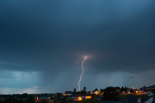 lightning over a village