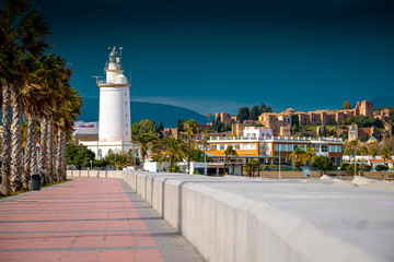 La Farola- lighthouse at entrance of Malaga harbour, Spain