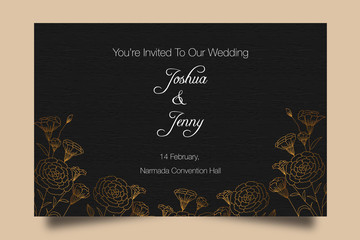 Elegant golden floral wedding invitation template