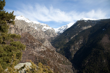Fototapeta na wymiar .Catalan Pyrenees landscape, snowy mountains in the background.