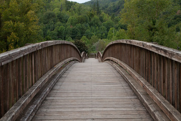 Fototapeta na wymiar Old brown wooden bridge