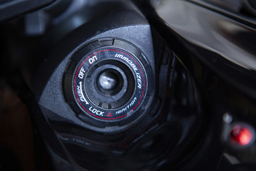 Naked motorcycle lock macro detail
