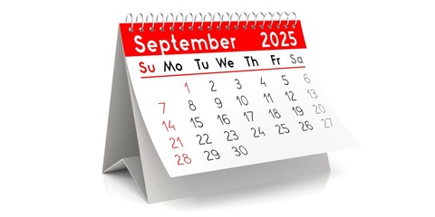 September 2025 - table calendar - 3D illustration