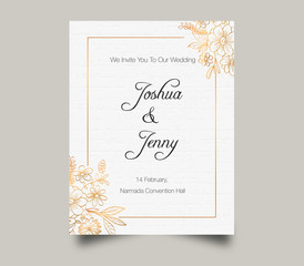 Elegant golden floral wedding invitation template