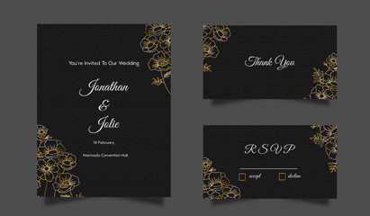Fototapeta na wymiar Elegant golden floral wedding invitation template