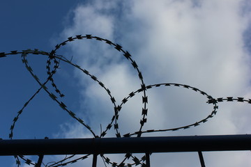 barbed wire against the blue sky, activity restriction, prohibition