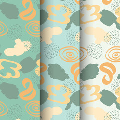 Hand painted with abstract shapes seamless pattern set