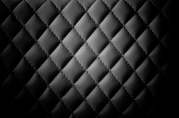 Black leather background. Leather stitched with threads