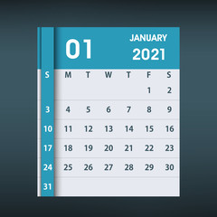 January 2021 Calendar Leaf. Flat design