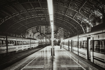 Fototapeta na wymiar Trains At Railroad Station