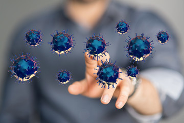Group of virus cells. 3D illustration of Coronavirus cells.