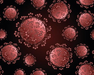 Coronavirus seamless pattern. Vector background with green covid-19 bacteria. Dangerous pandemic. Vector illustration