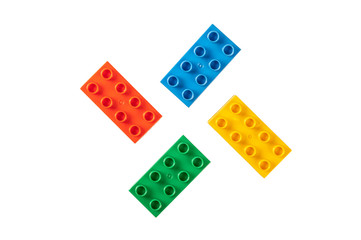 Building toy blocks isolated on white background. top view