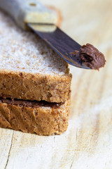 cocoa chocolate sandwich with hazelnuts and wholemeal bread
