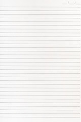 Obraz premium Exercise book paper page with lines, one page. Blank lined worksheet exercise book. Empty writing notebook paper sheet template. School and office stationery. Paper texture, closeup