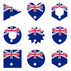 Set of nine form Australia. Vector icons. National flag of the Australia