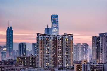 Fototapeta na wymiar City district view at evening time. Shenzhen. China.
