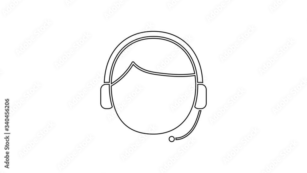 Poster black line man with a headset icon isolated on white background. support operator in touch. concept 