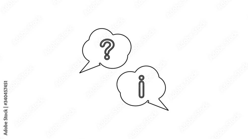 Poster black line speech bubbles with question and exclamation icon isolated on white background. faq sign.