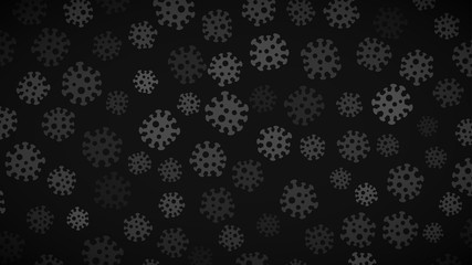 Background with symbols of virus in shades of gray. Illustration on the coronavirus pandemic.